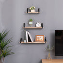 Floating Shelves, Long Wall Shelves (Set of 3), Wall Mounted Shelves & Brackets For Bedroom - Natural Wood