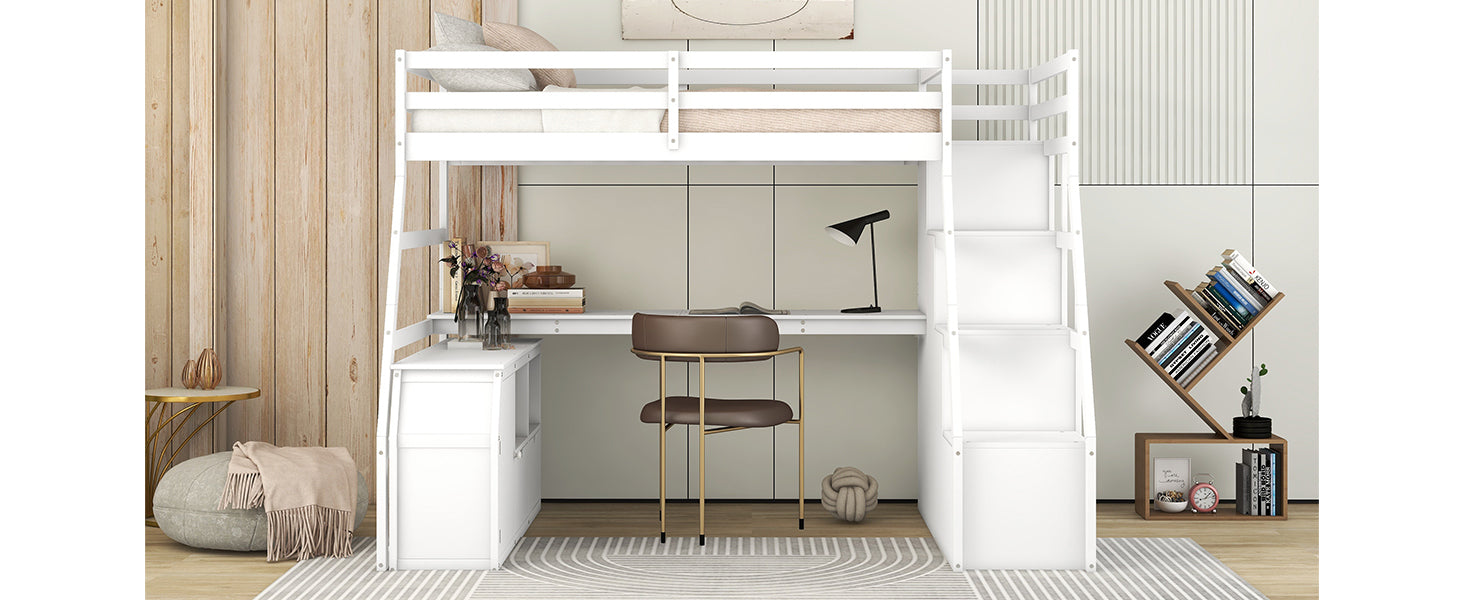 Twin Size Loft Bed with 7 Drawers 2 Shelves and Desk - White - Atlantic Fine Furniture Melbourne FL