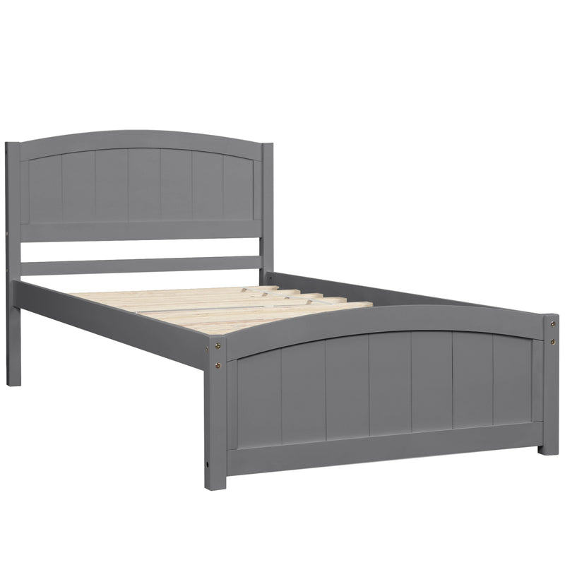 Wood Platform Bed with Headboard,Footboard and Wood Slat Support, Gray