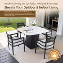 Outdoor Patio Dining Set, Squircle Dining Table, Dining Chairs With Sunbrella Cushions