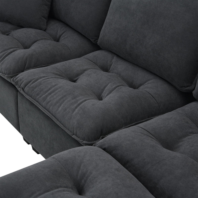 Modern Convertible Sectional L Shaped Reversible Couch Set With Free Pillows 4 Seat Suede Sleeper Sofa With Ottoman