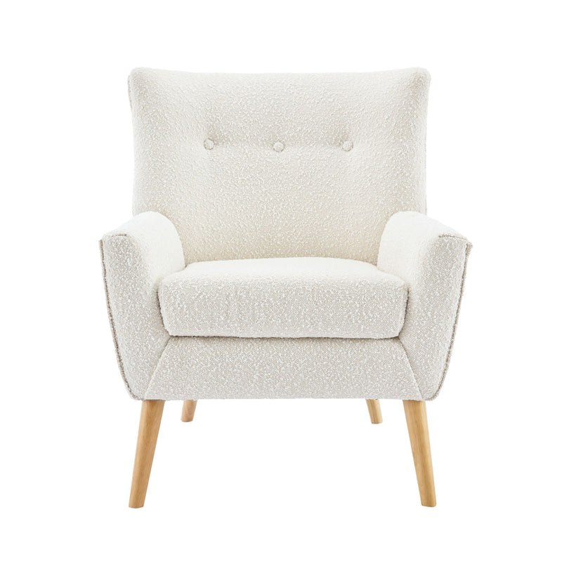 Ergonomic Accent Chair With Button Tufted Design And Rubber Wood Legs - Almond