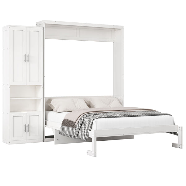 Murphy Bed With Side Cabinet Storage Shelf, Cabinet Bed Folding Wall Bed With Desk Combo Perfect For Guest Room, Study, Office