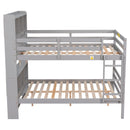 Full Over Full Bunk Beds with Bookcase Headboard, Solid Wood Bed Frame with Safety Rail and Ladder, Kids/Teens Bedroom, Guest Room Furniture, Can Be converted into 2 Beds, Grey
