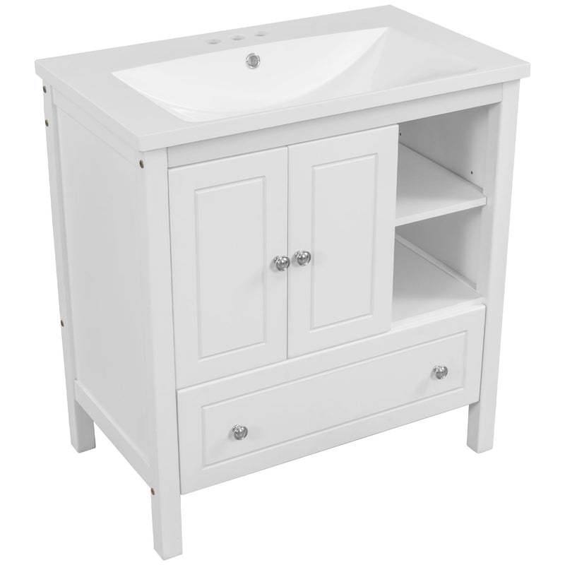 Bathroom Vanity With Sink, Bathroom Storage Cabinet With Doors And Drawers, Solid Wood Frame, Ceramic Sink