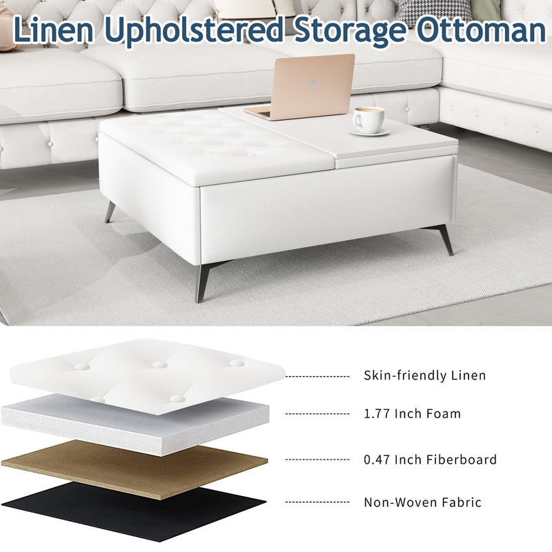Modern Square Storage Ottoman Coffee Table With Lift-Top Design