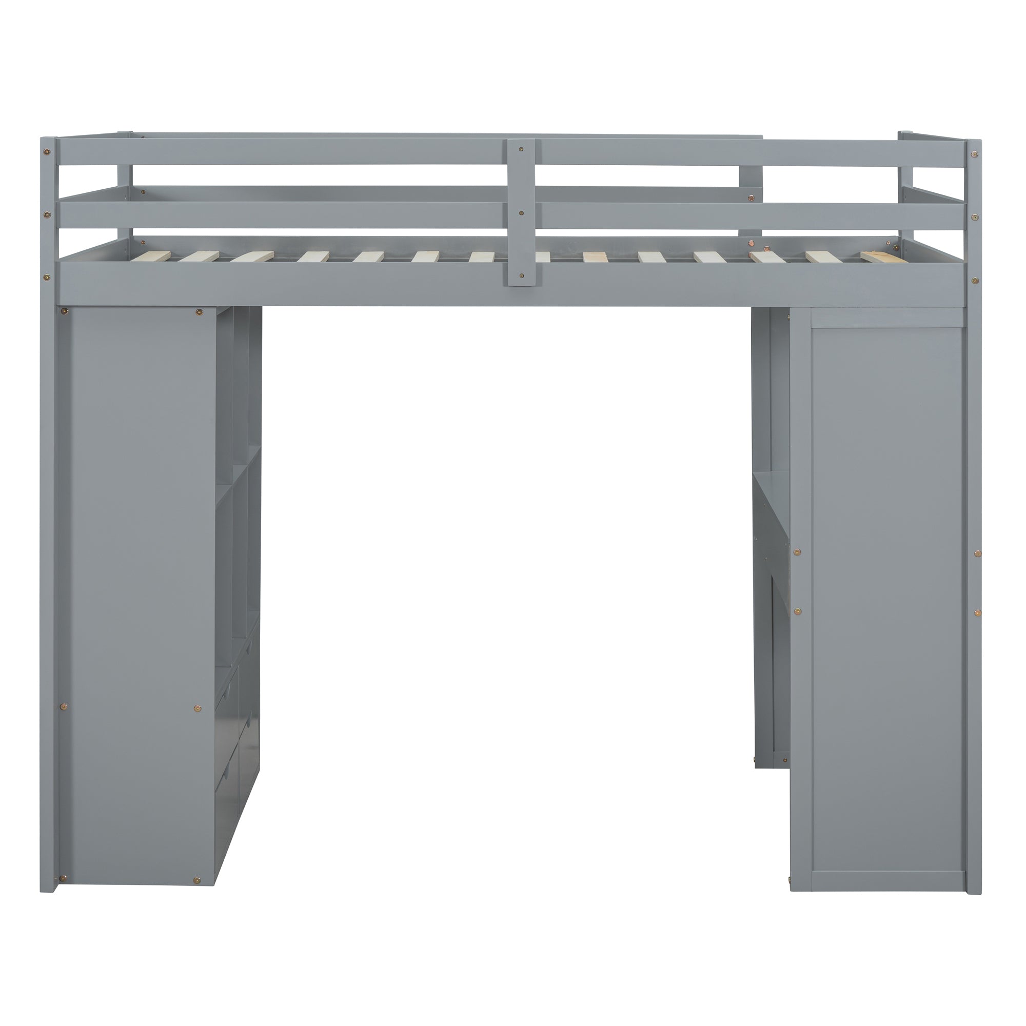 Twin Size Loft Bed with large shelves, writing desk and LED Light, Gray - Atlantic Fine Furniture Melbourne FL