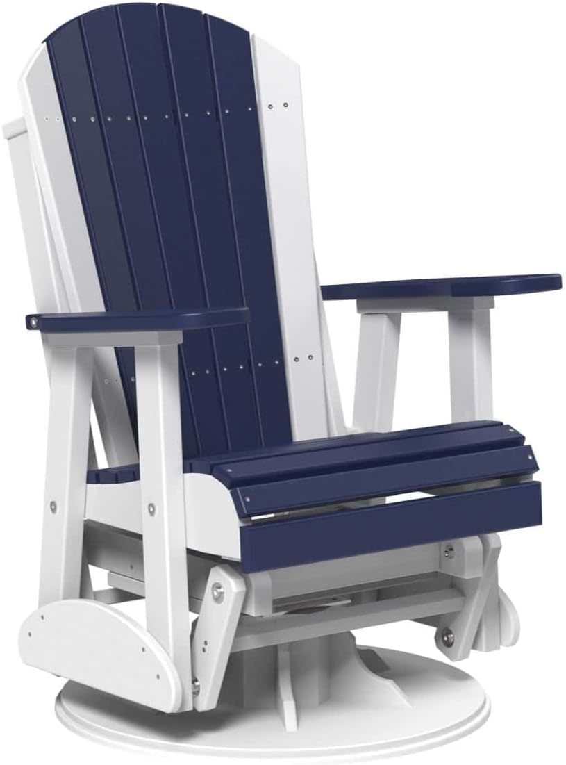 LuxCraft 2' Swivel Adirondack Poly Glider in Patriot Blue and White