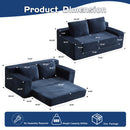 Loveseat Sofa, Comfortable Deep Seat Sofa Bed, Modern Small Corduroy Couch For Living Room Bedroom,Reversible Cushion With Pillows,No Assembly Required, Dark Blue