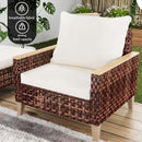 5 Piece Rattan Terrace Furniture Set, 7 Seats Cushions, High Footed Design