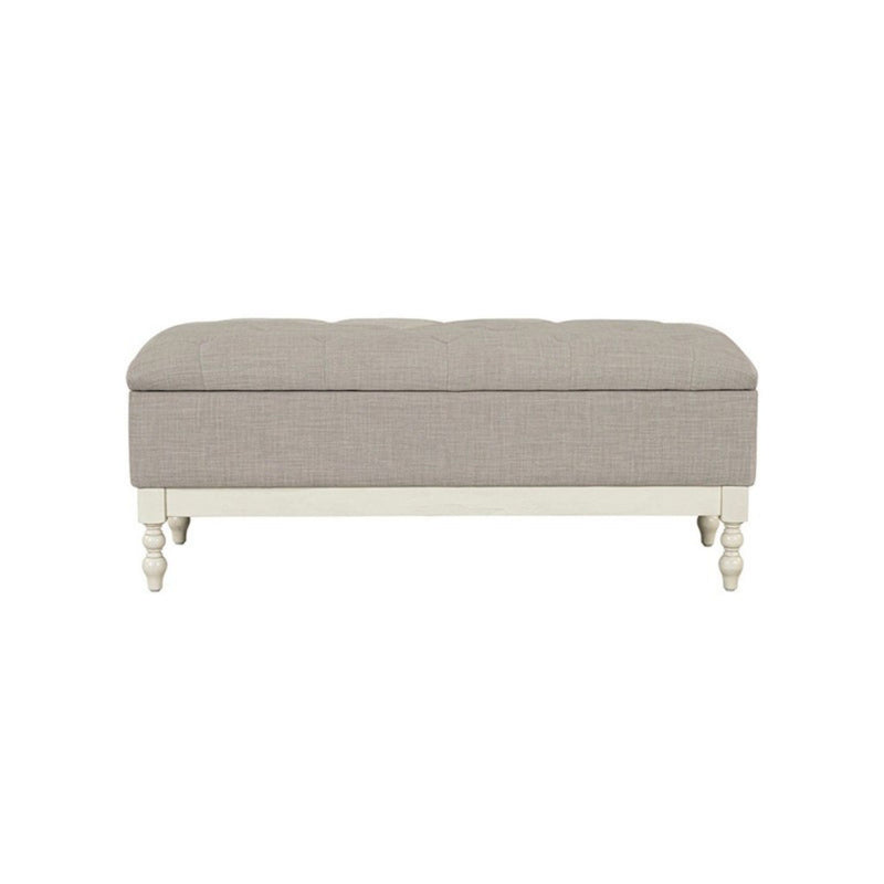 Tufted Storage Bench With Soft Close Lid - Light Gray / Cream