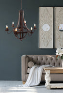 6 Light Metal Chandelier, Hanging Light Fixture With Adjustable Chain For Kitchen, Bulb Not Included - Black