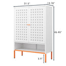 Grid Double Door Shoe Cabinet With Adjustable Compartments And Moisture-Proof Design In White Metal
