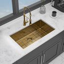 Gold Finish Undermount Stainless Steel Kitchen Sink 32" X 19" 16 Gauge Deep Single Bowl
