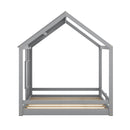 Full Size House Bed with Roof and Window - Gray