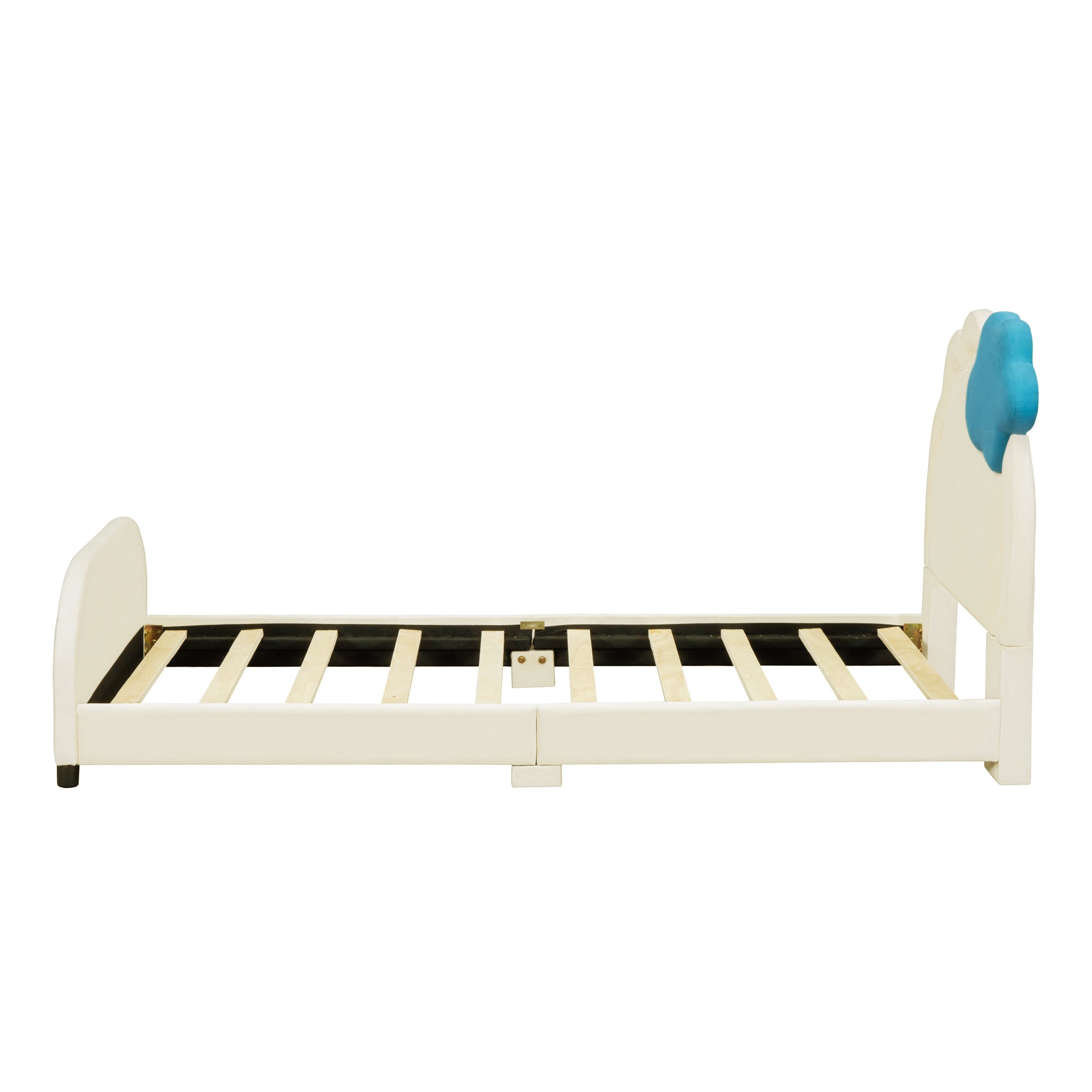 Twin Size Upholstered Platform Bed with Cloud-Shaped Headboard and Embedded Light Stripe, Velvet, Beige - Atlantic Fine Furniture Melbourne FL