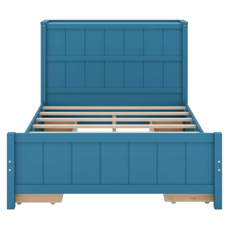 Full Size Platform Bed with Drawers and Storage Shelves, Blue