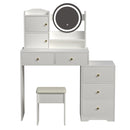 Fashion Vanity Desk With Mirror And Lights For Makeup And Cushioned Chair, Adjustable 3 Color Lighting - White