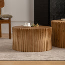 Vintage Fashion Style Cylindrical Nesting Coffee Table Set With Vertical Textured Embossed Design - Natural