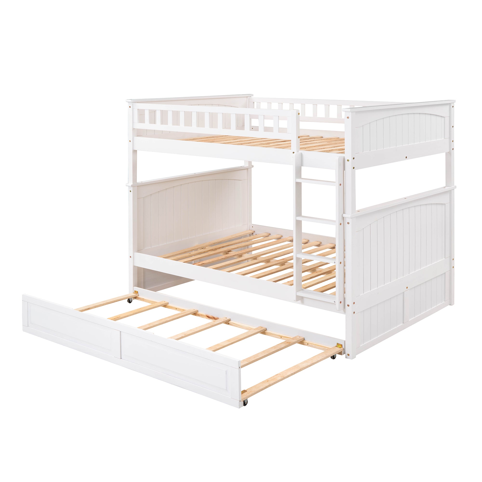 Full Over Full Bunk Bed with Twin Size Trundle, Pine Wood Bunk Bed with Guardrails, White (Old SKU:LP000044AAK) - Atlantic Fine Furniture Melbourne FL