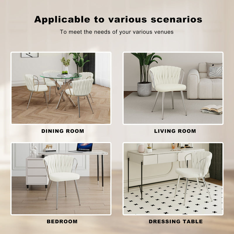 Modern Simple Linen Dining Chair With Plated Metal Legs (Set of 2)