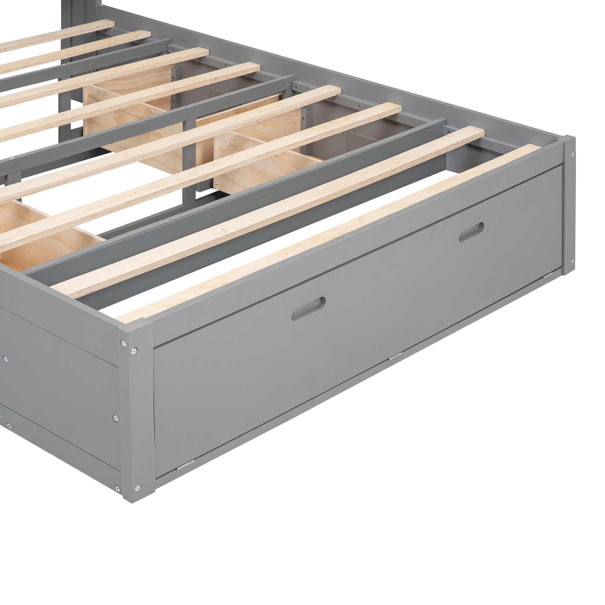 Wood Queen Size Platform Bed with Storage Headboard, shoe rack and 4 drawers,Gray - Atlantic Fine Furniture Melbourne FL