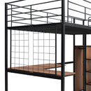 Loft Bed With Desk And Grid, Stylish Frame With Lateral Storage Ladder And Wardrobe