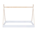 Full Size Tent Floor Bed with Triangle Structure, White+Natural