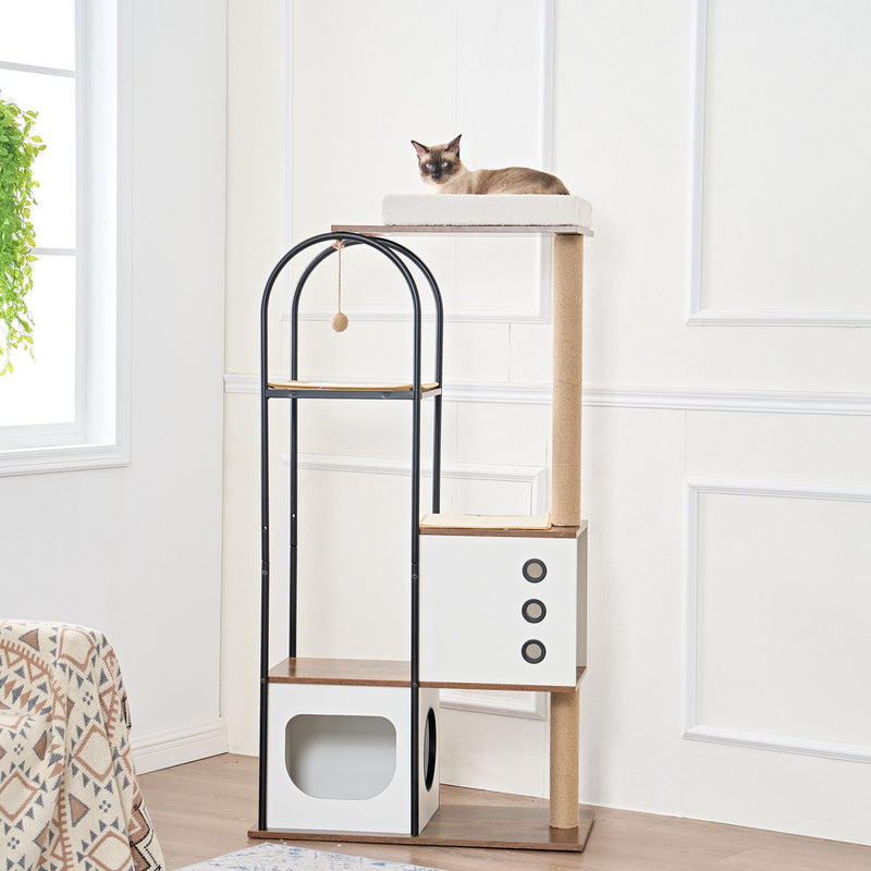 Cat Climbing Frame, Cat Tree, Modern Cat Tower, Multi-Level Cat Condo With 1 Caves, 2 Scratching Posts, Perch, For Indoor Cats - White / Vintage