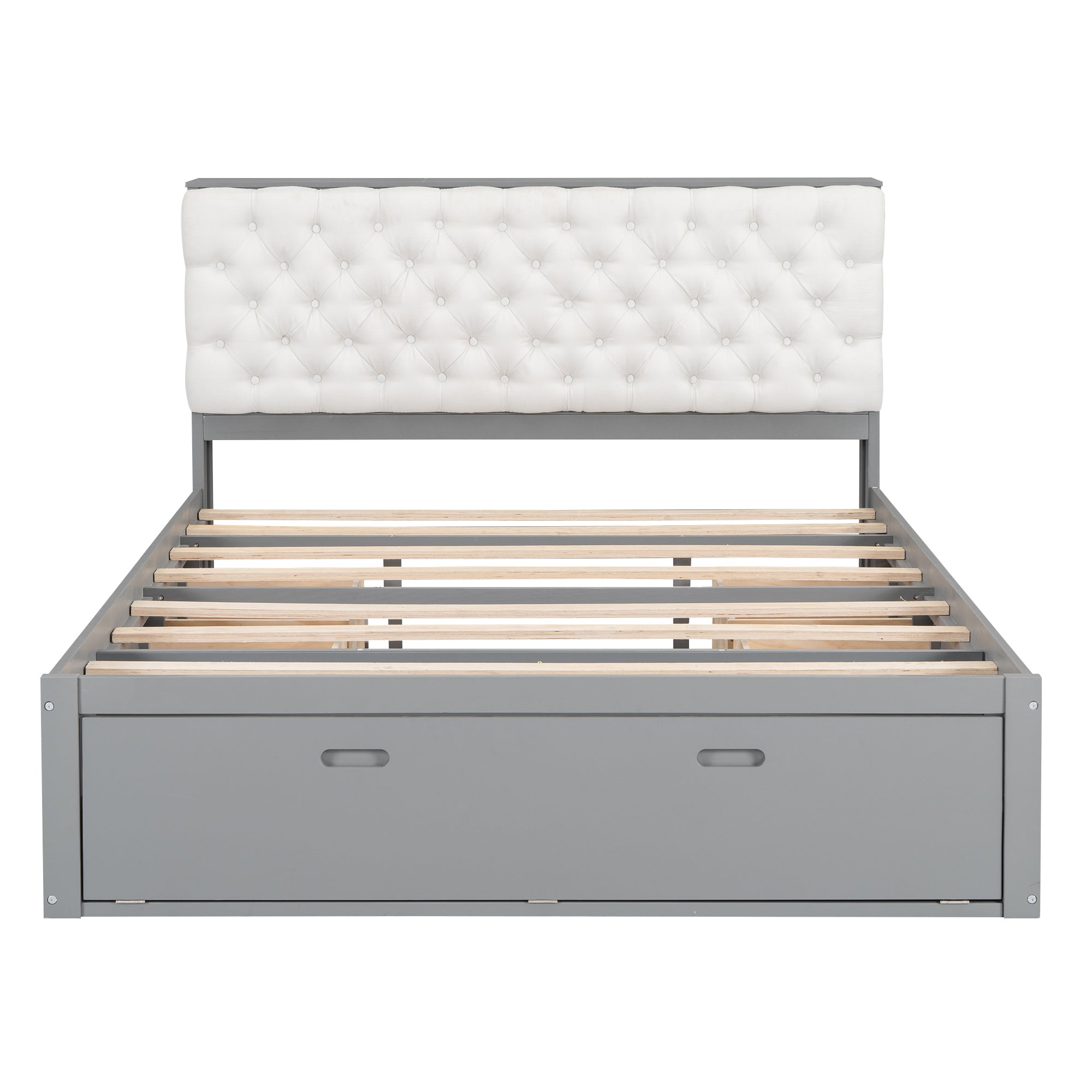 Wood Queen Size Platform Bed with Storage Headboard, shoe rack and 4 drawers,Gray - Atlantic Fine Furniture Melbourne FL