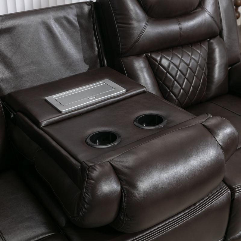 Home Theater Seating Manual Recliner Chair With Center Console And Led Light Strip For Living Room