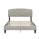 Queen size Adjustable Headboard with Fine Linen Upholstery and Button Tufting for Bedroom,  Wave Top  cream White