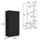 Wardrobe Armoire With 3 Doors And 2 Inner Drawers, 3 Doors - Black