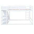 Full over Full Bunk Bed with Ladder, Slide and Shelves, White