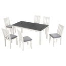 Retro Style 7 Piece Dining Table Set With Extendable Table And 6 Upholstered Chairs - Gray / White