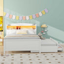 Full Size Platform Bed With Storage LED Headboard, Twin Trundle And 3 Drawers - White