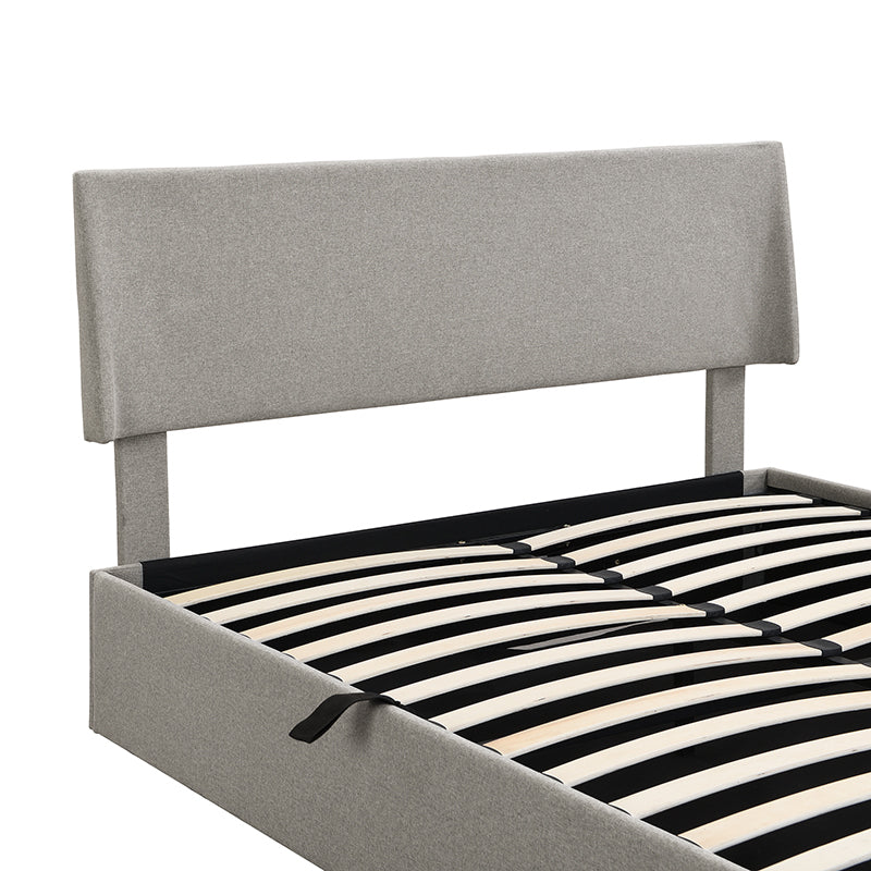 Queen Size Sleigh Bed with Side-Tilt Hydraulic Storage System, Linen Upholstery, Gray - Atlantic Fine Furniture Melbourne FL