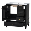 30" Bathroom Vanity With Sink, 1 Door With Shelf And 3 Drawers, Soft Close Door - Black