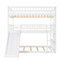 Full-Over-Full-Over-Full Triple Bed with Built-in Ladder and Slide , Triple Bunk Bed with Guardrails, White(OLD SKU :LP000052AAK)
