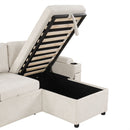 Convertible L Shaped Sofa Couch With Storage, Cup Holders, USB Ports