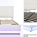 Tufted Upholstered Platform Bed with Hydraulic Storage System,Queen Size PU Storage Bed with LED Lights and USB charger, White