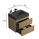 Alice - Natural Oak Bathroom Vanity With Sink, Large Storage Wall Mounted Floating Bathroom Vanity For Modern Bathroom, One-Piece Black Sink Basin Without Drain