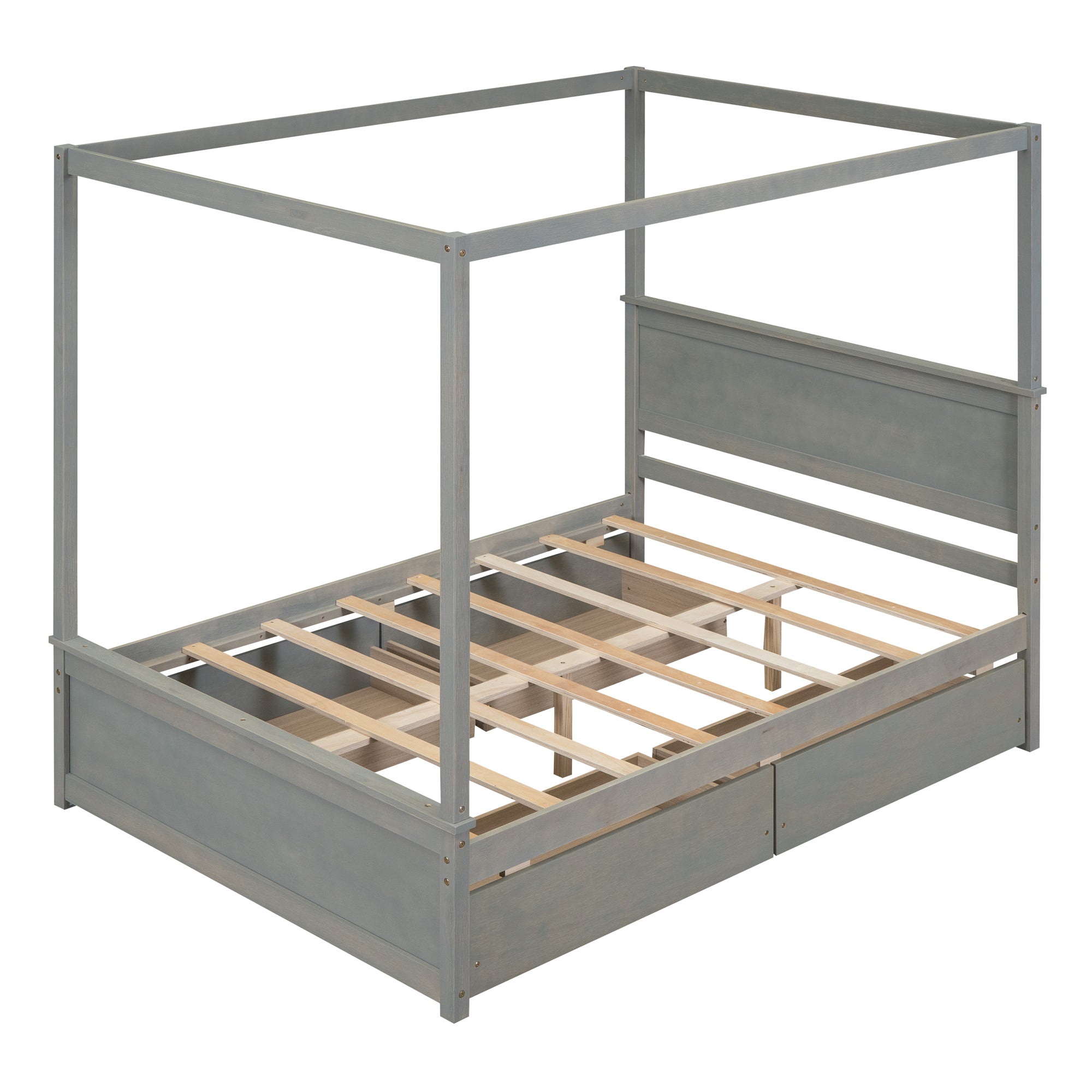 Wood Canopy Bed with four Drawers ,Full Size Canopy Platform Bed With Support Slats .No Box Spring Needed, Brushed Gray - Atlantic Fine Furniture Melbourne FL