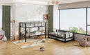 Metal Twin Size Triple Bunk Bed With Trundle, Black