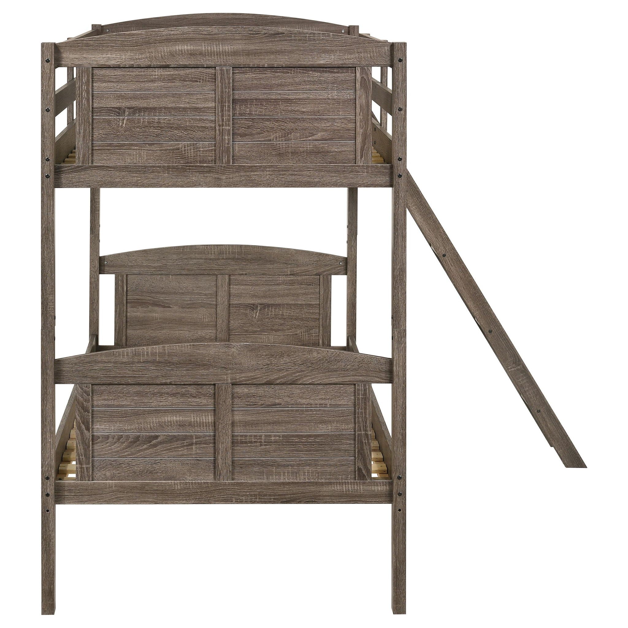 Flynn Wood Twin Over Twin Bunk Bed Weathered Brown - Atlantic Fine Furniture Melbourne FL