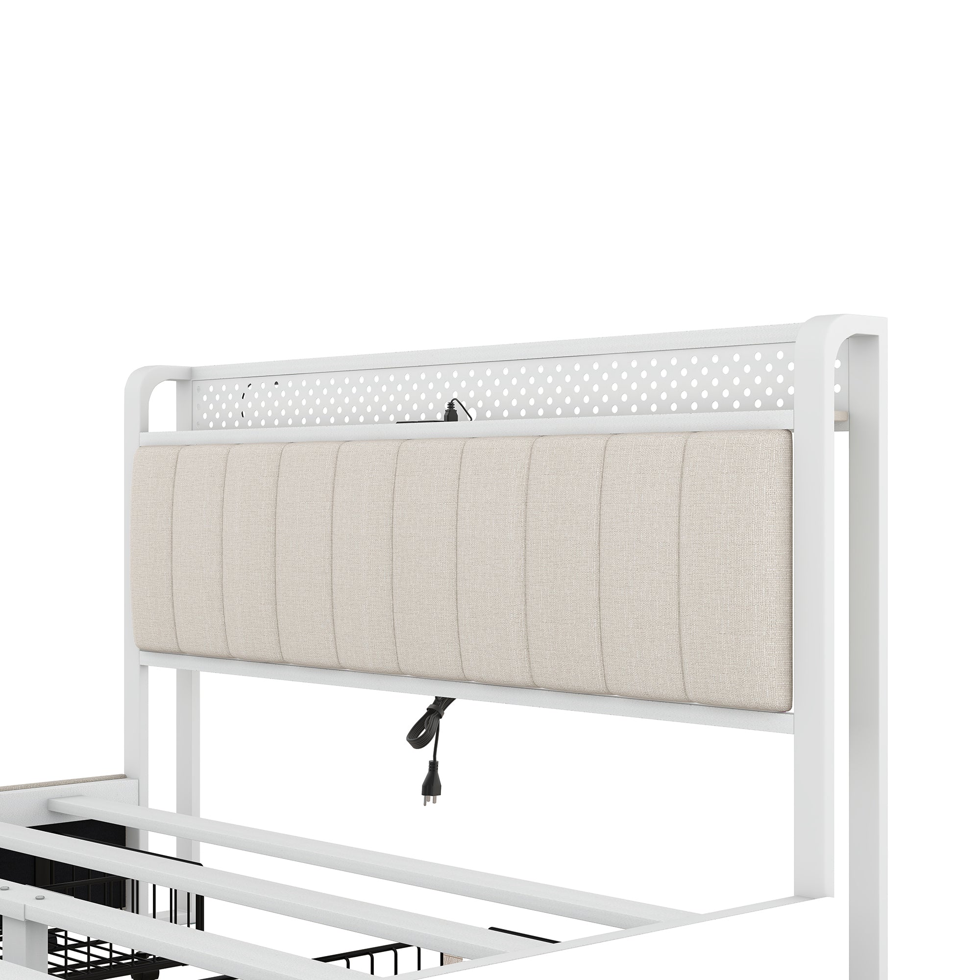 Queen Bed Frame with LED Headboard, Upholstered Bed with 4 Storage Drawers and USB Ports, Beige - Atlantic Fine Furniture Melbourne FL