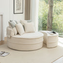 Modern Oversized Round Barrel Accent Chair With Ottoman