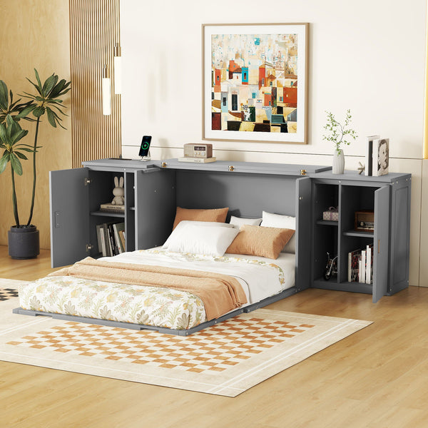 Murphy Bed With Shelves, Cabinets And USB Ports