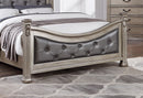 Formal Traditional Antique Silver 1pc Queen Size Bed Tufted Faux Leather Headboard Footboard Bedframe