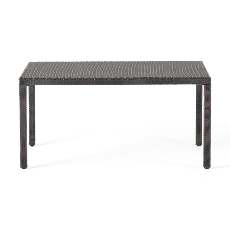 Outdoor Wicker Rectangular Dining Table With Iron Frame And Water Resistant Rattan